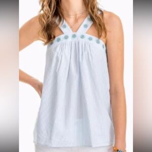 Southern Tide Clara Embroidered Seersucker Tank